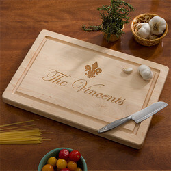 Personalized Maple Cutting Board with Serving Handles - Family Name
